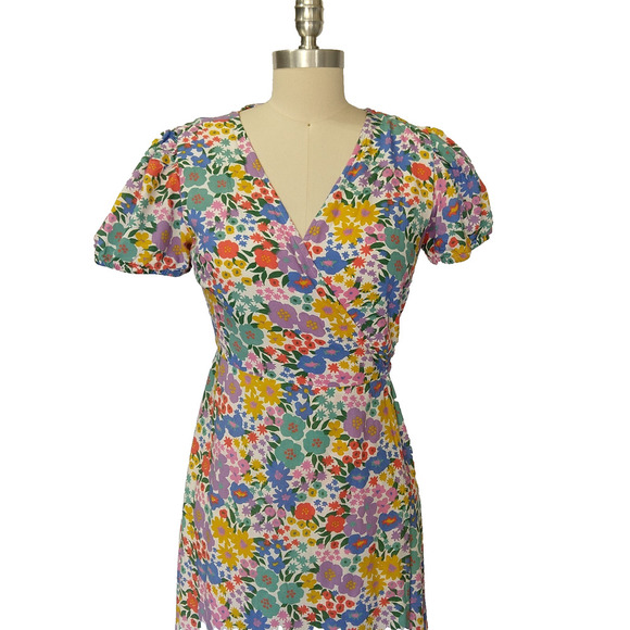 Sugarhill Brighton Floral Print Wrap Midi Dress Size 6 V Neck Short Sleeve White - Picture 2 of 10